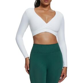 Aoxjox Long Sleeve Crop Tops for Women Deep V Half Cutout Workout Crop T Shirt Top in Kuwait