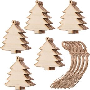 Tatuo 50 Pieces Wooden Christmas Tree Cutouts Embellishments Hanging Ornaments with Ropes for Christmas Decoration, Festival, Wedding, Craft