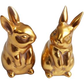 Handmade Vintage Gold Easter Bunny Figurine Set - Cute Size Statues for Coffee Table, Living Room Decor - Boho Home Decor Accents