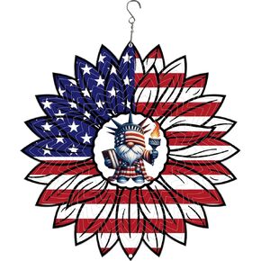 Gnome 4th of July Wind Spinner Hanging Garden Decor Independence Day Yard Garden Metal Spinner Memorial Day Wind Sculptures for Indoor Outdoor Spinning Lawn Ornaments Patriotic Art Kinetic Sculpture