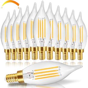 E12 LED Candelabra Bulbs 40 Watt Equivalent, Dimmable 2700K Warm White LED Candle Light Bulbs, 460LM 4W Flame Tip CA10 Chandelier Light Bulbs, 90+CRI, 12-Pack