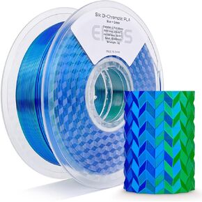 Silk Di-Chromatic PLA 3D Printer Filament, Dual-Color Gradient Color PLA 1.75mm, Silk Shiny Color 3D Printing Filament 1kg / 2.2lbs, Blue Green