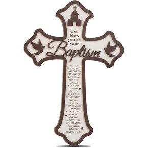 Baptism Cross Wooden Sign, Christening Gifts for Boys & Girls, Catholic Baby Gifts, Wooden Wall Cross for Nursery, Baptism Gifts from Godparents, Unique Christian Decor