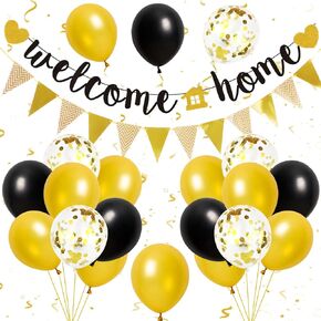Welcome Home Decorations,Black Red We Missed You So Much Balloons Banners Set,Glitter Banner with Confetti Balloons,Pennant Flag Bunting for Home Family Baby Shower Welcome Back Party Supplies