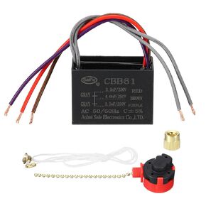 PATIKIL 3.5uF+5uF+6uF 250 V CBB61 Capacitor, 1Set Ceiling Fan Capacitor with Golden Cotton Cord and Three-Position Fan Zipper Switch for Ceiling Fan Motor, Black