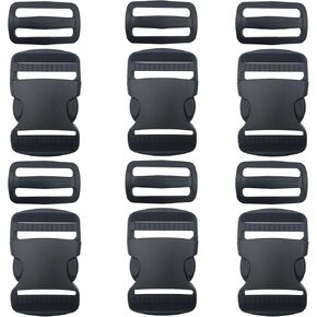 6 Set 1.5 Inch Thicken Dual Adjustable Quick Side Release Plastic Buckles and Tri-glide Slides for Luggage Straps Pet Collar Backpack Repairing (Black, Fit For 1.5"/38mm Webbing Straps)