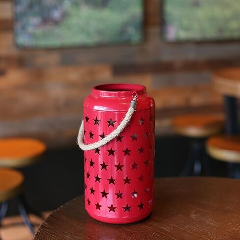 Red Star Metal Lantern Decoration Christmas Lantern for Home and Indoor Outdoor Party Decoration. in Saudi Arabia