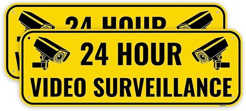 2PC Video Surveillance Sign, 10 x 3.5 Inches - Aluminum - Security Camera In Use Warning Sign - Black White in Saudi Arabia