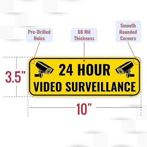2PC Video Surveillance Sign, 10 x 3.5 Inches - Aluminum - Security Camera In Use Warning Sign - Black White in Saudi Arabia