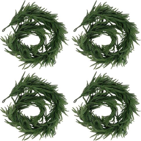 bedee Christmas Garland, 6 ft Norfolk Pine Garland with Light, Real Touch Artificial Plants for Indoor Christmas Decorations (4 Pack) in Saudi Arabia
