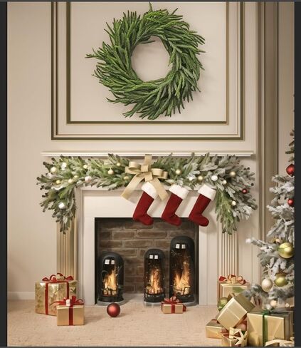 bedee Christmas Garland, 6 ft Norfolk Pine Garland with Light, Real Touch Artificial Plants for Indoor Christmas Decorations (4 Pack) in Saudi Arabia