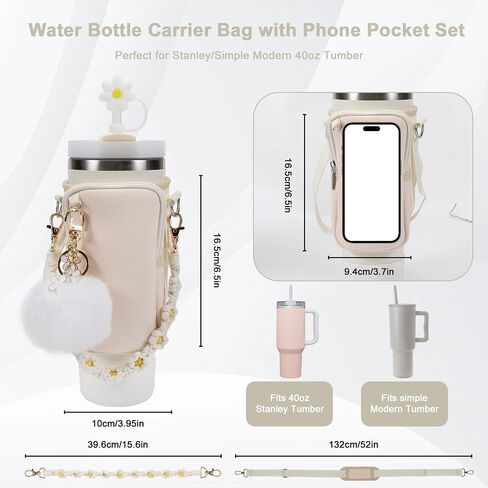 Stanley Cup Accessories Set Including Water Bottle Carrier Bag,Water Bottle Holder with Strap,Straw Cover,Stanley Charms,Silicone Boot for Stanley 40oz 30oz Tumbler in Saudi Arabia