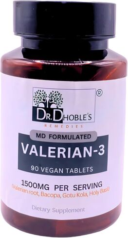 Valerian 3, MD Formulated Herbal Sleep Aid - Valerian Root for Sleep with Bacopa, Gotu kola, Holy Basil, Non-Habit Forming, No Melatonin, No Extract, 90 Vegan Tablets in Saudi Arabia