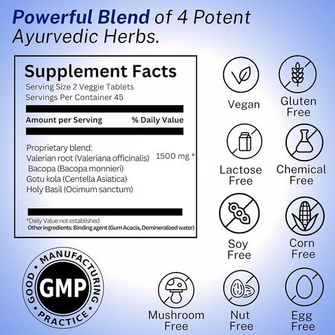Valerian 3, MD Formulated Herbal Sleep Aid - Valerian Root for Sleep with Bacopa, Gotu kola, Holy Basil, Non-Habit Forming, No Melatonin, No Extract, 90 Vegan Tablets in Saudi Arabia
