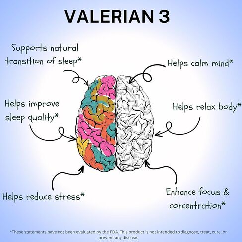Valerian 3, MD Formulated Herbal Sleep Aid - Valerian Root for Sleep with Bacopa, Gotu kola, Holy Basil, Non-Habit Forming, No Melatonin, No Extract, 90 Vegan Tablets in Saudi Arabia