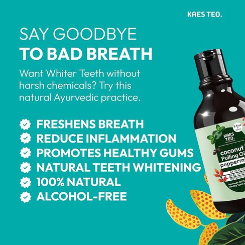 Whitening Pulling Oil with Coconut Oil & Peppermint Essential Oil for Teeth & Gums, Bad Breath Treatment for Adults, Teeth Whitening Mouthwash, Alcohol & Fluoride Free Mouthwash (8 Fl.Oz) in Saudi Arabia