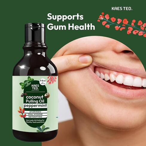 Whitening Pulling Oil with Coconut Oil & Peppermint Essential Oil for Teeth & Gums, Bad Breath Treatment for Adults, Teeth Whitening Mouthwash, Alcohol & Fluoride Free Mouthwash (8 Fl.Oz) in Saudi Arabia