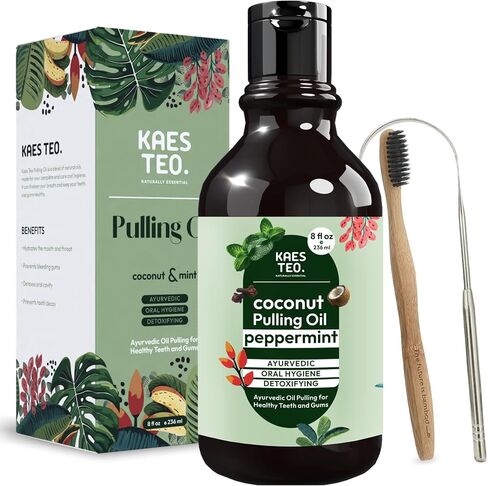 Whitening Pulling Oil with Coconut Oil & Peppermint Essential Oil for Teeth & Gums, Bad Breath Treatment for Adults, Teeth Whitening Mouthwash, Alcohol & Fluoride Free Mouthwash (8 Fl.Oz) in Saudi Arabia