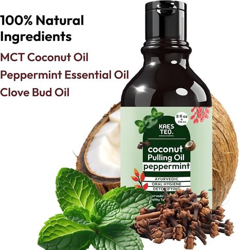 Whitening Pulling Oil with Coconut Oil & Peppermint Essential Oil for Teeth & Gums, Bad Breath Treatment for Adults, Teeth Whitening Mouthwash, Alcohol & Fluoride Free Mouthwash (8 Fl.Oz) in Saudi Arabia