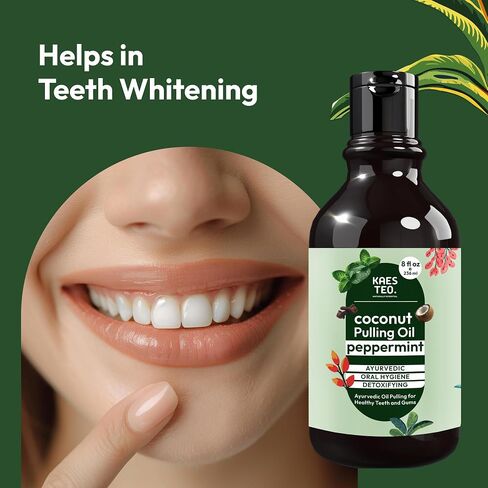 Whitening Pulling Oil with Coconut Oil & Peppermint Essential Oil for Teeth & Gums, Bad Breath Treatment for Adults, Teeth Whitening Mouthwash, Alcohol & Fluoride Free Mouthwash (8 Fl.Oz) in Saudi Arabia