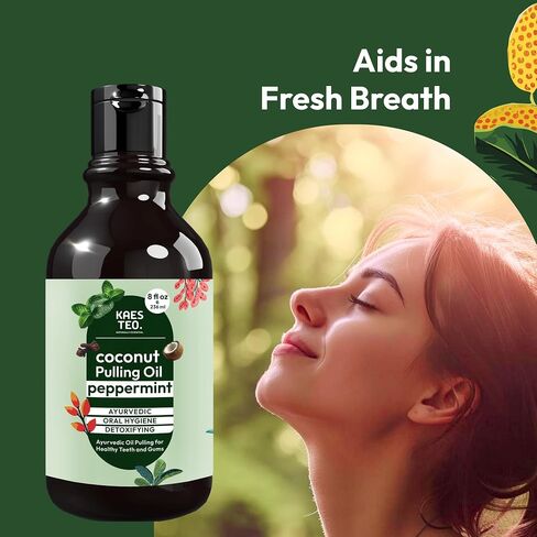 Whitening Pulling Oil with Coconut Oil & Peppermint Essential Oil for Teeth & Gums, Bad Breath Treatment for Adults, Teeth Whitening Mouthwash, Alcohol & Fluoride Free Mouthwash (8 Fl.Oz) in Saudi Arabia