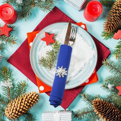 Patelai 6 Pieces Snowflake Napkin Rings Christmas Napkin Ring Pearl Napkin Ring Xmas Napkin Ring Holder Buckle Set Metal Alloy Flower Napkin Buckle for Christmas Wedding Thanksgiving Dinner (Silver) in Saudi Arabia