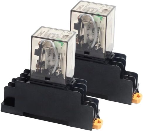 مرحل الطاقة الكهرومغناطيسية 2 قطعة 10A12V 8-pin تيار مستمر لفائف المقبس قاعدة DPDT أضواء مؤشر LED DIN السكك الحديدية جبل in Kuwait