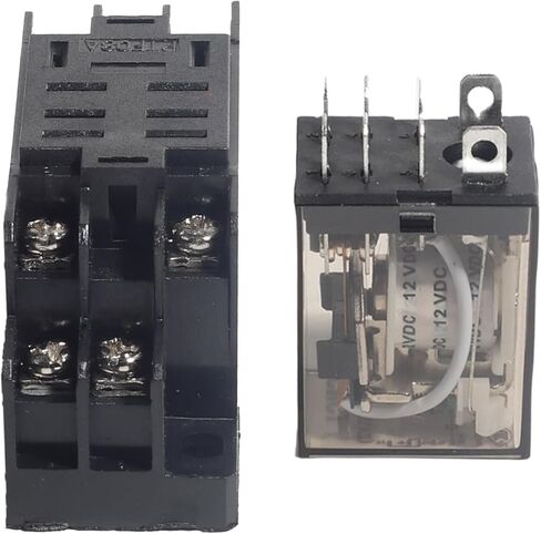 مرحل الطاقة الكهرومغناطيسية 2 قطعة 10A12V 8-pin تيار مستمر لفائف المقبس قاعدة DPDT أضواء مؤشر LED DIN السكك الحديدية جبل in Kuwait