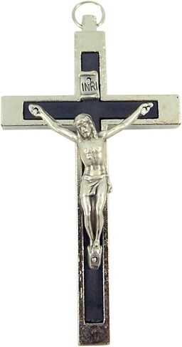 Silver Toned Catholic Cross Crucifix with Black Inlay, 2 3/4 Inch in Saudi Arabia
