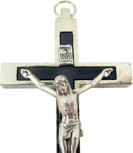 Silver Toned Catholic Cross Crucifix with Black Inlay, 2 3/4 Inch in Saudi Arabia