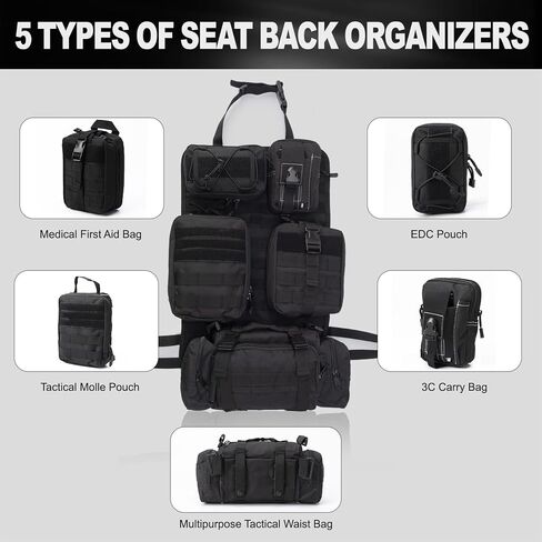 Universal Tactical Seat Back Organizer,Car Seat Back Bag, Vehicle Panel Protector Organizer with 5 Different Size Detachable Molle Pouch.Fits for Jeep,Truck,SUV, etc in Saudi Arabia