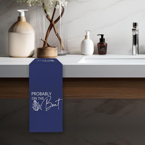 Navy Blue Nautical Kitchen Towels, Boat Owners Gifts Dish Towels, Navy Blue Probably on The Boat Decorative Hand Towels for Bathroom Kitchen, Blue Nautical Bathroom Kitchen Decor(16x24 Inch) in Saudi Arabia