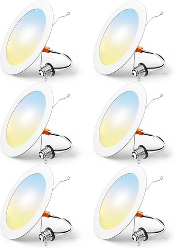 FREELICHT 6 Pack Retrofit LED Recessed Lighting 6 Inch, Selectable 2700K/3000K/4000K/5000K/6000K, Dimmable Flat LED Can Lights, 10W=110W, 1000LM, IC & Damp Rated, ETL & FCC Certified in Saudi Arabia
