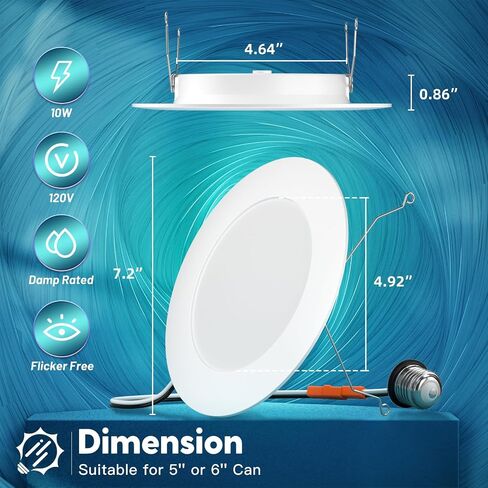 FREELICHT 6 Pack Retrofit LED Recessed Lighting 6 Inch, Selectable 2700K/3000K/4000K/5000K/6000K, Dimmable Flat LED Can Lights, 10W=110W, 1000LM, IC & Damp Rated, ETL & FCC Certified in Saudi Arabia