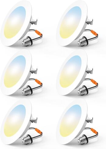 FREELICHT 6 عبوات من مصابيح LED المحدثة مقاس 6 بوصات، قابلة للتحديد 2700K/3000K/4000K/5000K/6000K، مصابيح LED مسطحة قابلة للتعتيم، 10 وات = 110 وات، 1000 لومن، تصنيف IC ورطب، معتمدة من ETL وFCC in Kuwait