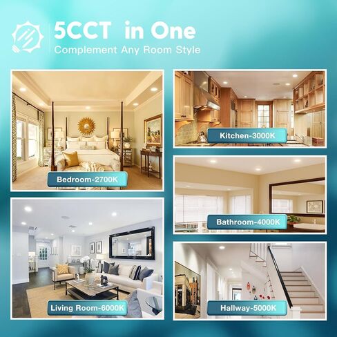 FREELICHT 6 عبوات من مصابيح LED المحدثة مقاس 6 بوصات، قابلة للتحديد 2700K/3000K/4000K/5000K/6000K، مصابيح LED مسطحة قابلة للتعتيم، 10 وات = 110 وات، 1000 لومن، تصنيف IC ورطب، معتمدة من ETL وFCC in Kuwait