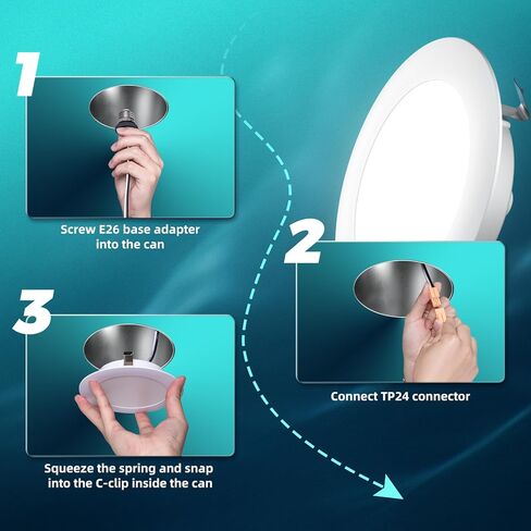 FREELICHT 6 عبوات من مصابيح LED المحدثة مقاس 6 بوصات، قابلة للتحديد 2700K/3000K/4000K/5000K/6000K، مصابيح LED مسطحة قابلة للتعتيم، 10 وات = 110 وات، 1000 لومن، تصنيف IC ورطب، معتمدة من ETL وFCC in Kuwait