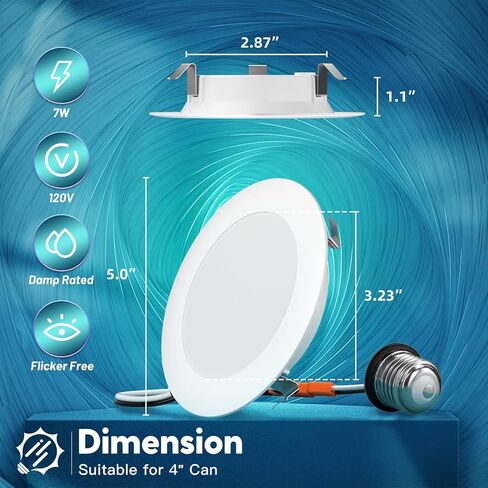 FREELICHT 6 عبوات من مصابيح LED المحدثة مقاس 6 بوصات، قابلة للتحديد 2700K/3000K/4000K/5000K/6000K، مصابيح LED مسطحة قابلة للتعتيم، 10 وات = 110 وات، 1000 لومن، تصنيف IC ورطب، معتمدة من ETL وFCC in Kuwait