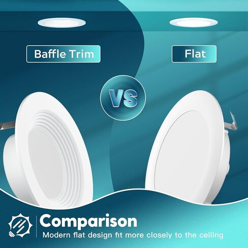 FREELICHT 6 عبوات من مصابيح LED المحدثة مقاس 6 بوصات، قابلة للتحديد 2700K/3000K/4000K/5000K/6000K، مصابيح LED مسطحة قابلة للتعتيم، 10 وات = 110 وات، 1000 لومن، تصنيف IC ورطب، معتمدة من ETL وFCC in Kuwait