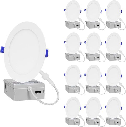 1-Pack of 4-Inch Slim LED Recessed Lights with Junction Box, Adjustable Color Temperatures (2700K-5000K), 9W Equivalent to 75W, Dimmable, 950LM Brightness - ETL and Energy Star Certified in Saudi Arabia
