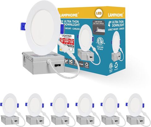 1-Pack of 4-Inch Slim LED Recessed Lights with Junction Box, Adjustable Color Temperatures (2700K-5000K), 9W Equivalent to 75W, Dimmable, 950LM Brightness - ETL and Energy Star Certified in Saudi Arabia