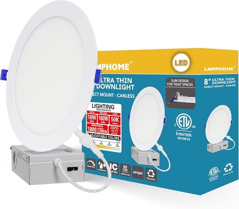 1-Pack of 4-Inch Slim LED Recessed Lights with Junction Box, Adjustable Color Temperatures (2700K-5000K), 9W Equivalent to 75W, Dimmable, 950LM Brightness - ETL and Energy Star Certified in Saudi Arabia