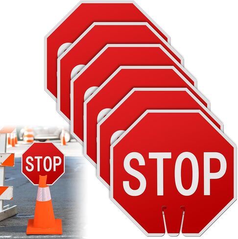 Geetery 6 Pcs Stop Signs 12 x 12 Inches Street Road Sign Traffic Warning Signs PVC Double Sided Traffic Cone Sign for Street Road Barricade Outdoor Weather Resistant Construction in Kuwait