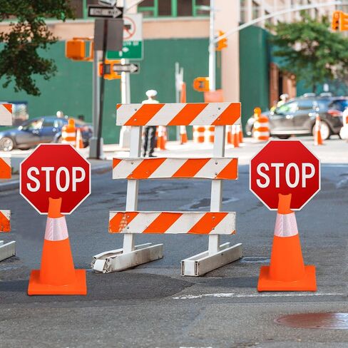 Geetery 6 Pcs Stop Signs 12 x 12 Inches Street Road Sign Traffic Warning Signs PVC Double Sided Traffic Cone Sign for Street Road Barricade Outdoor Weather Resistant Construction in Kuwait