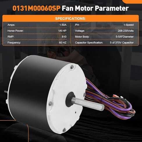 0131M00060SP، استبدال محرك مروحة 1/6HP متوافق مع محرك مروحة مكثف مكيف الهواء Goodman، سرعة واحدة، 208-230 فولت، لطراز Zongshan Broad-Ocean Co موديل YDK-120S83262-01 in Kuwait