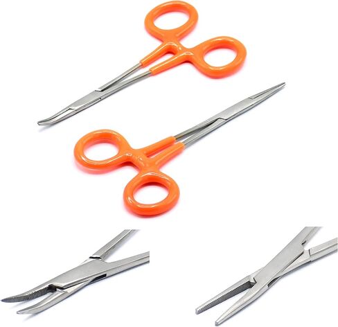 OdontoMed2011 5" Straight + 5" Curved HEMOSTAT Forceps Locking Clamps - Stainless Steel Ideal for EMT, Firefighter, Dental, Hobby, Fishing, Electronics, Pruning, Taxidermy (Silver) in Kuwait