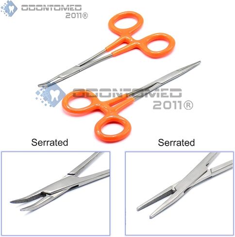OdontoMed2011 5" Straight + 5" Curved HEMOSTAT Forceps Locking Clamps - Stainless Steel Ideal for EMT, Firefighter, Dental, Hobby, Fishing, Electronics, Pruning, Taxidermy (Silver) in Kuwait