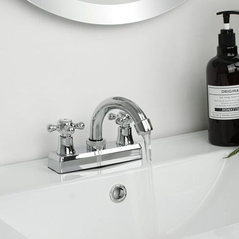 SOLVEX 2 Handle Bathroom Faucet 4 Inch Centerset Bathroom Sink Faucet,3 Hole Bathroom Faucet Chrome,Bathroom Basin Faucet with Deck Mounted Cross Handle,SP-40005 in Saudi Arabia