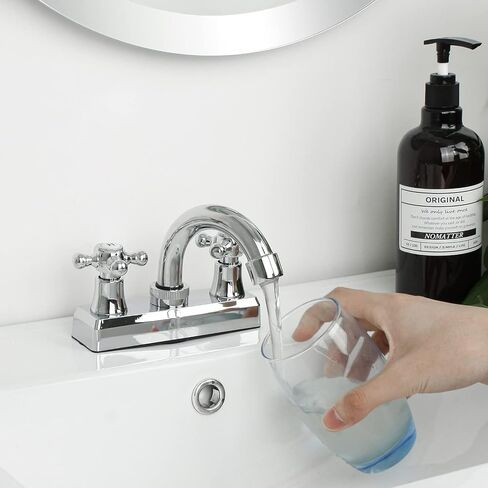 SOLVEX 2 Handle Bathroom Faucet 4 Inch Centerset Bathroom Sink Faucet,3 Hole Bathroom Faucet Chrome,Bathroom Basin Faucet with Deck Mounted Cross Handle,SP-40005 in Saudi Arabia