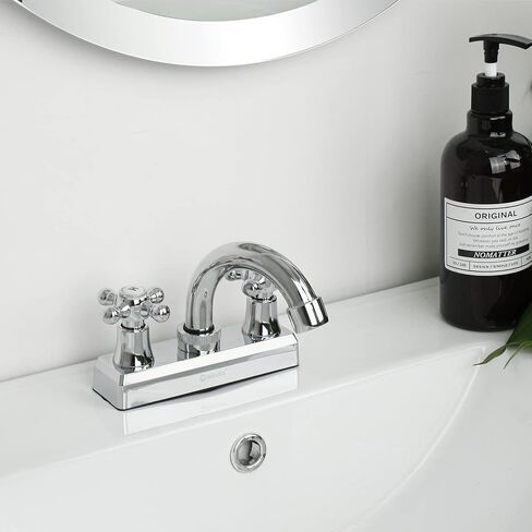 SOLVEX 2 Handle Bathroom Faucet 4 Inch Centerset Bathroom Sink Faucet,3 Hole Bathroom Faucet Chrome,Bathroom Basin Faucet with Deck Mounted Cross Handle,SP-40005 in Saudi Arabia